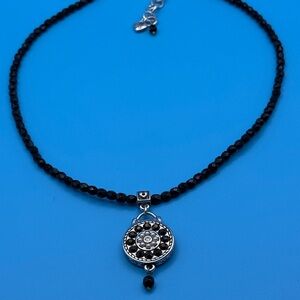 Brighton 1910 Jet Set Black Crystal Beaded Reversible Pendant Necklace